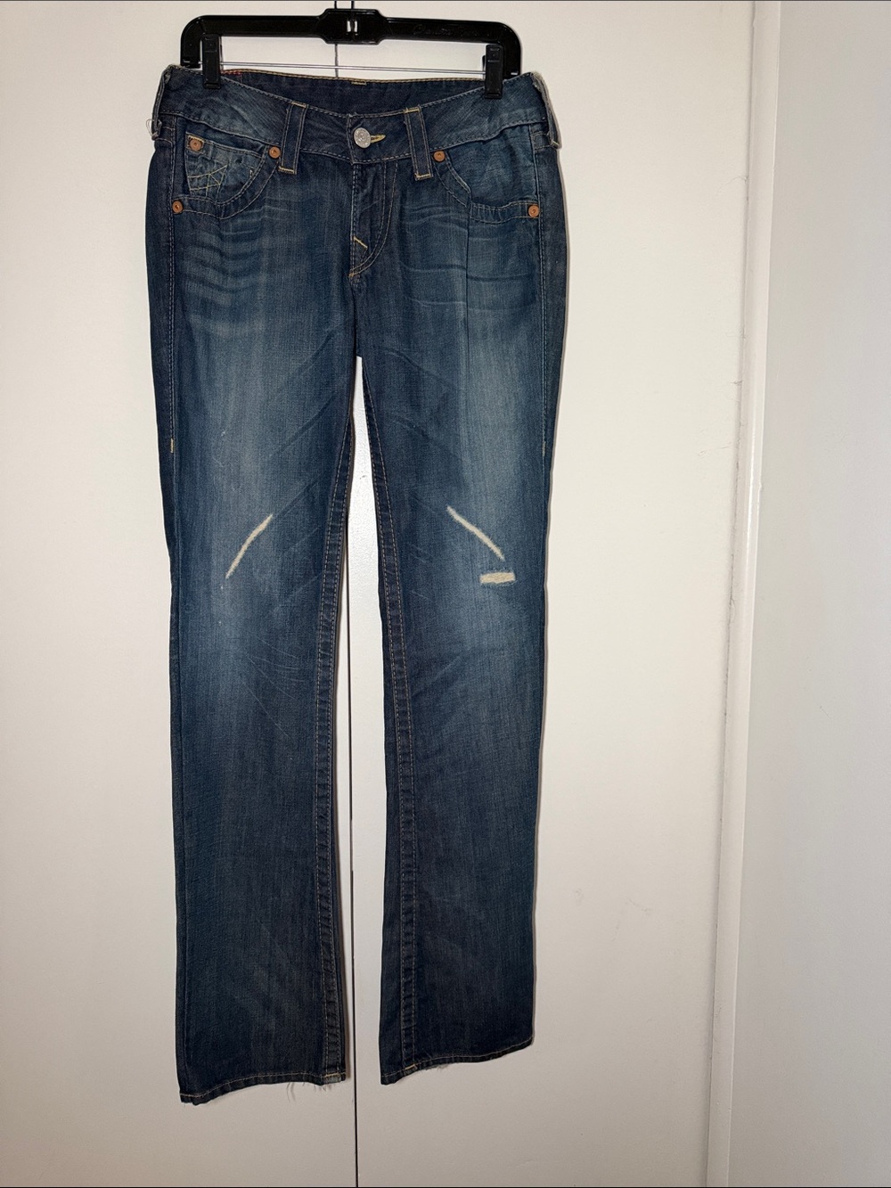 True Religion Women's Faded Blue Straight Leg Jeans